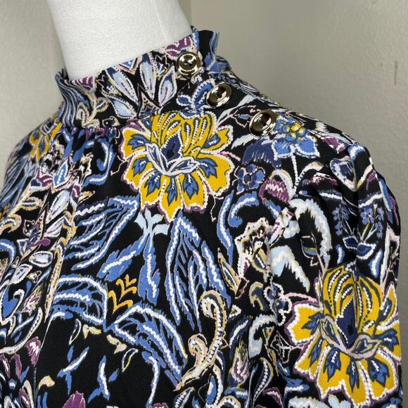 By Design Women's Black Paisley Floral Gold Button Mock Neck Peasant Sleeve XL - Picture 3 of 6